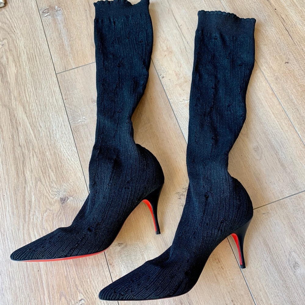 Christian Louboutin Sandrine Botta Tricot Patterned Sock Boots. New. Receipt